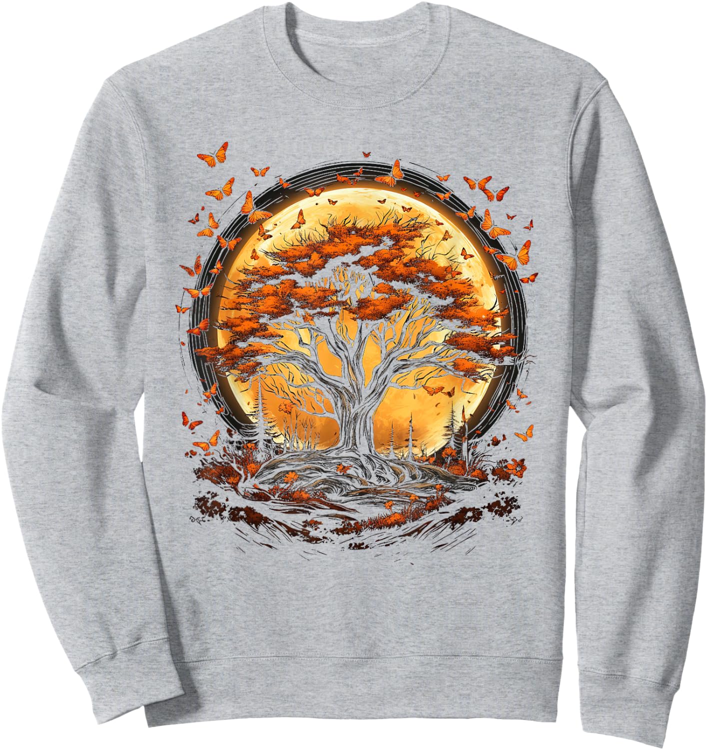 Fall Autumn falling leaves with Tree and Butterfly orange Sweatshirt - Sweatshirt | Ash