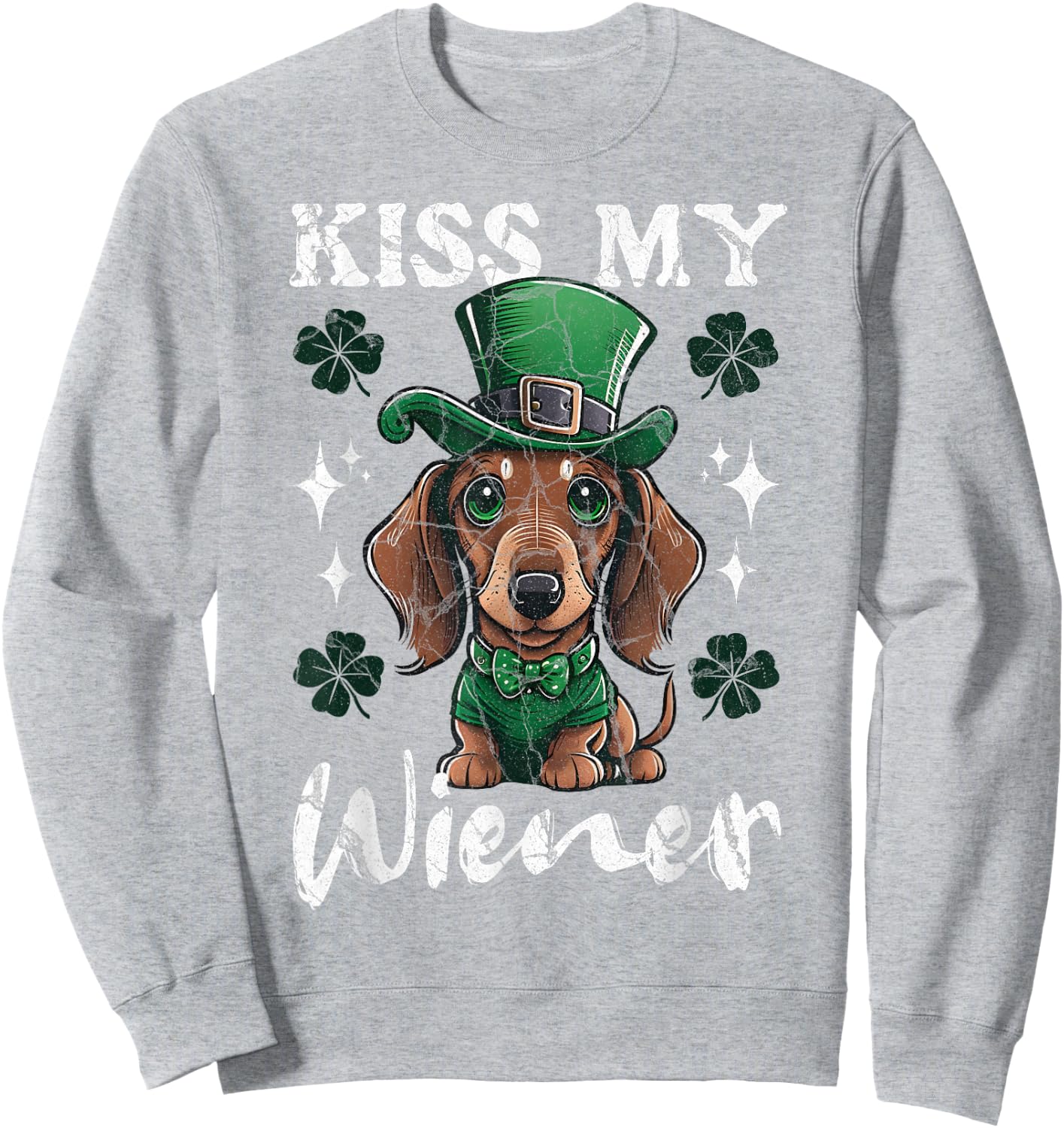 Dachshund Kiss my Wiener Funny St Patricks Day Dog Sweatshirt - Sweatshirt | Ash