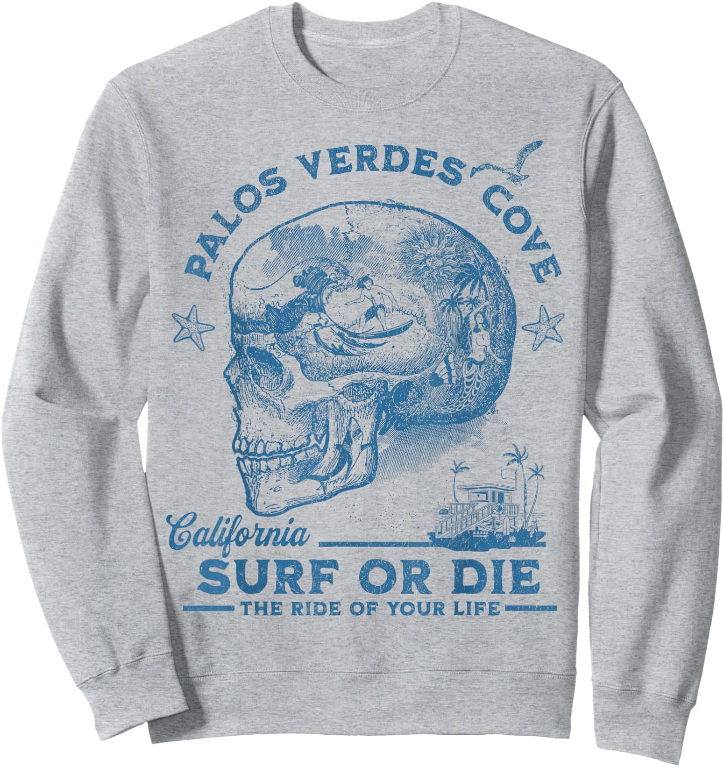 Palos Verdes Beach Surfing Girl Pacific Ocean Surf Board Men Sweatshirt - Sweatshirt | Ash