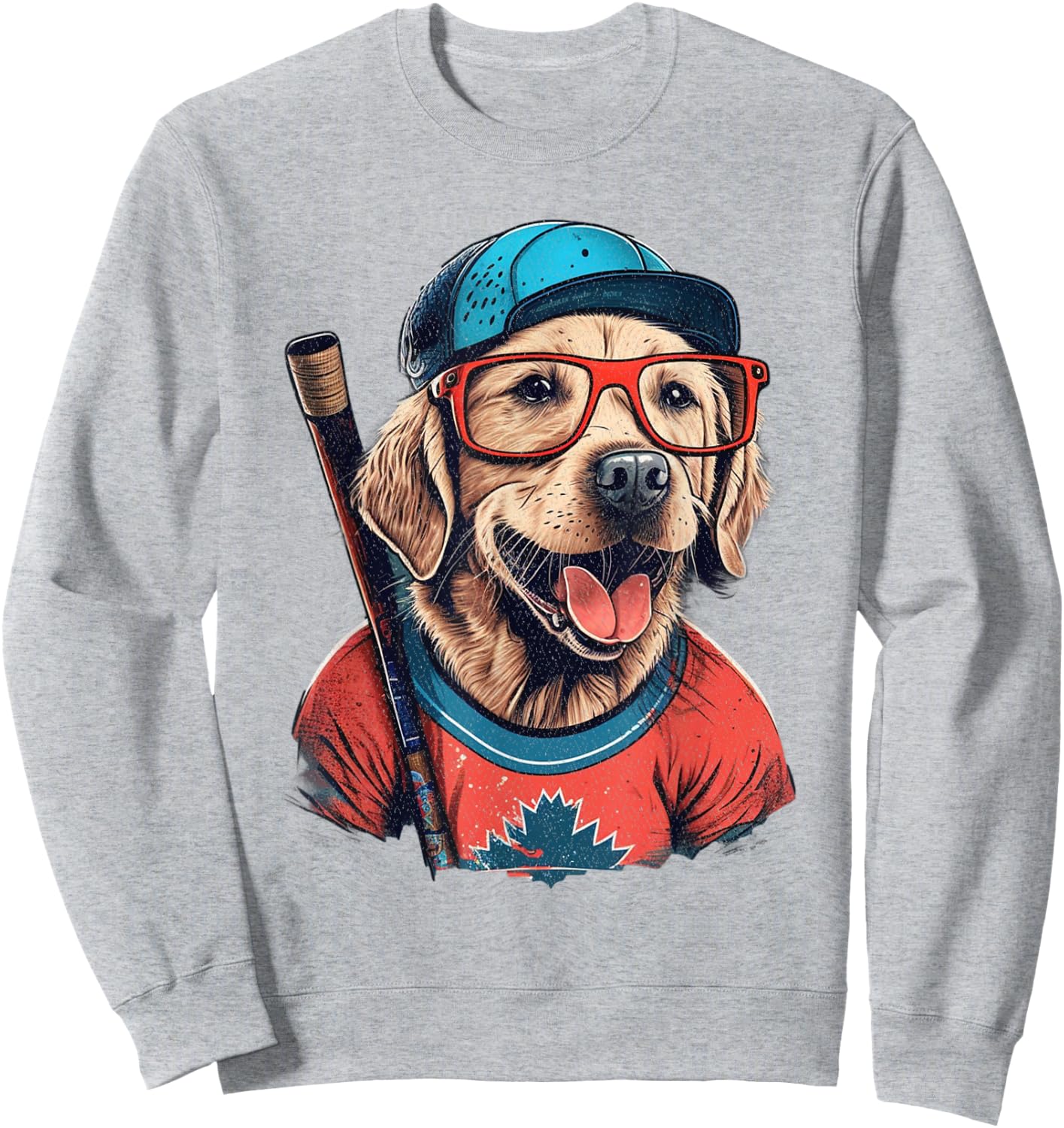 Vintage Retro Dog Playing Hockey, Hockey Stick, Puppy Lover Sweatshirt - Sweatshirt | Ash