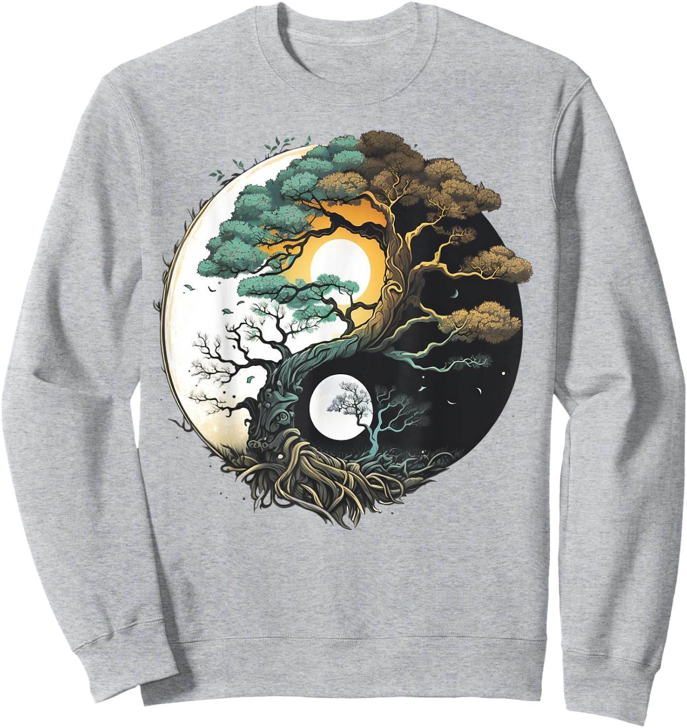 Yin Yang Miniature Tree of Life on Buddhist Bonsai Tree Sweatshirt - Sweatshirt | Ash