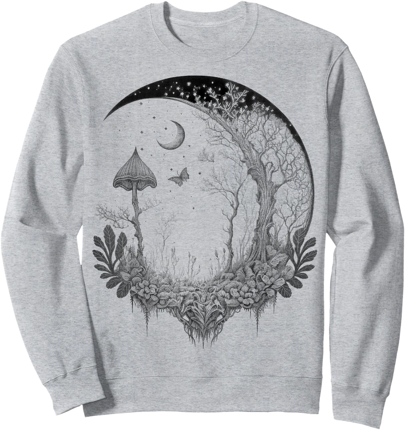 Cute Fairycore Floral Moon Aesthetic Girls Women Graphic Sweatshirt - Sweatshirt | Ash