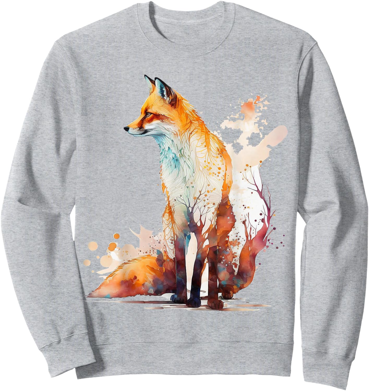 Fox Art Animal Lover Motif Animal Artwork Fox Sweatshirt - Sweatshirt | Ash
