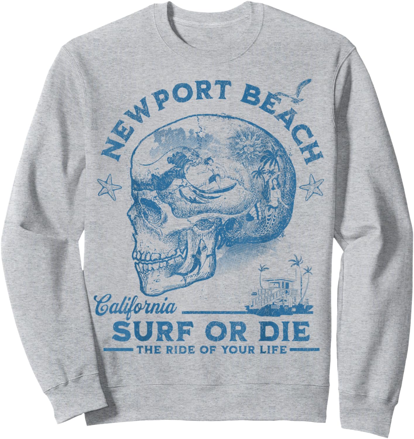 Newport Beach Surfing Girl Pacific Ocean Surf Board Men Boy Sweatshirt - Sweatshirt | Ash