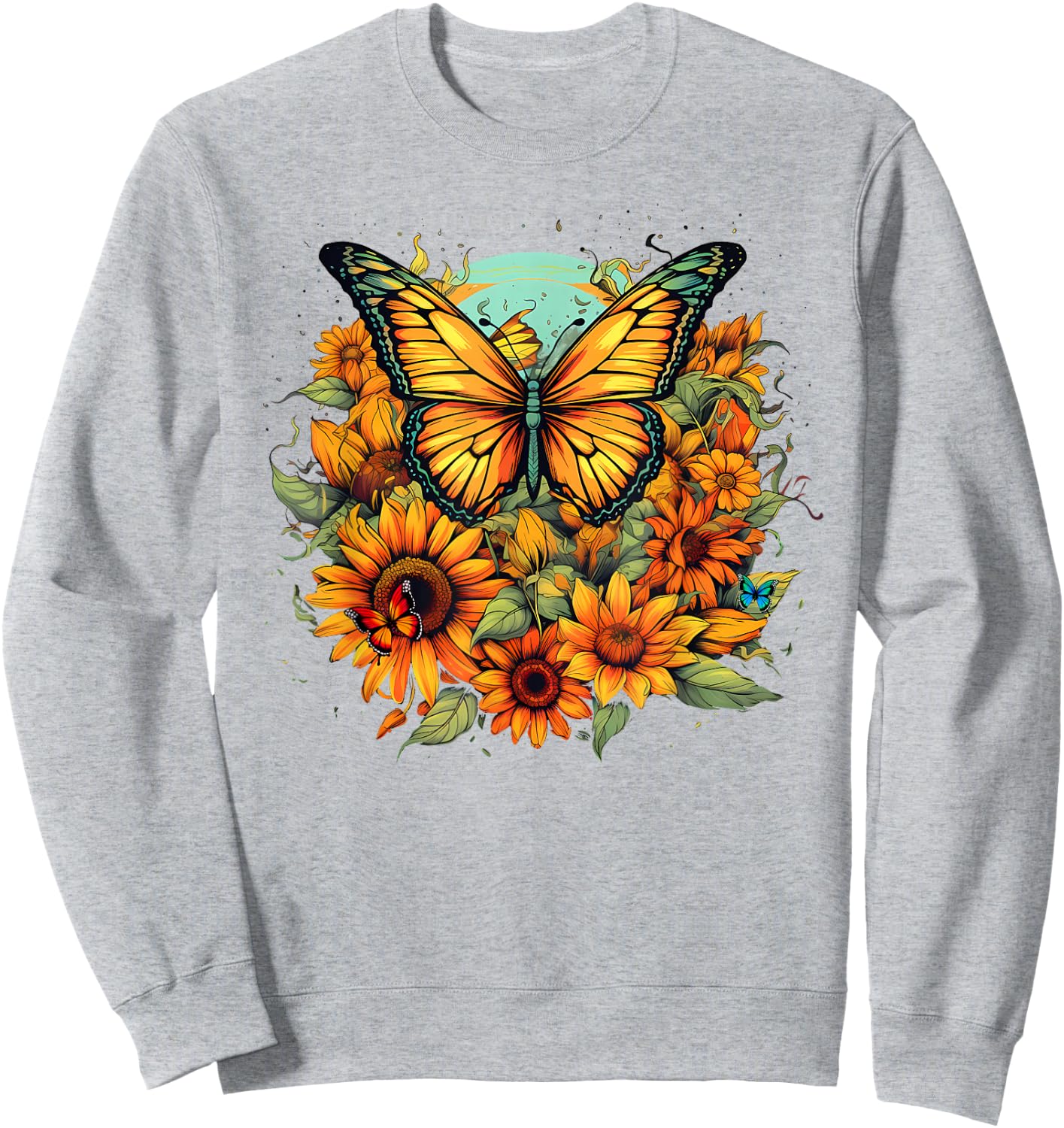 Sunflower Butterflies Design Sweatshirt - Sweatshirt | Ash