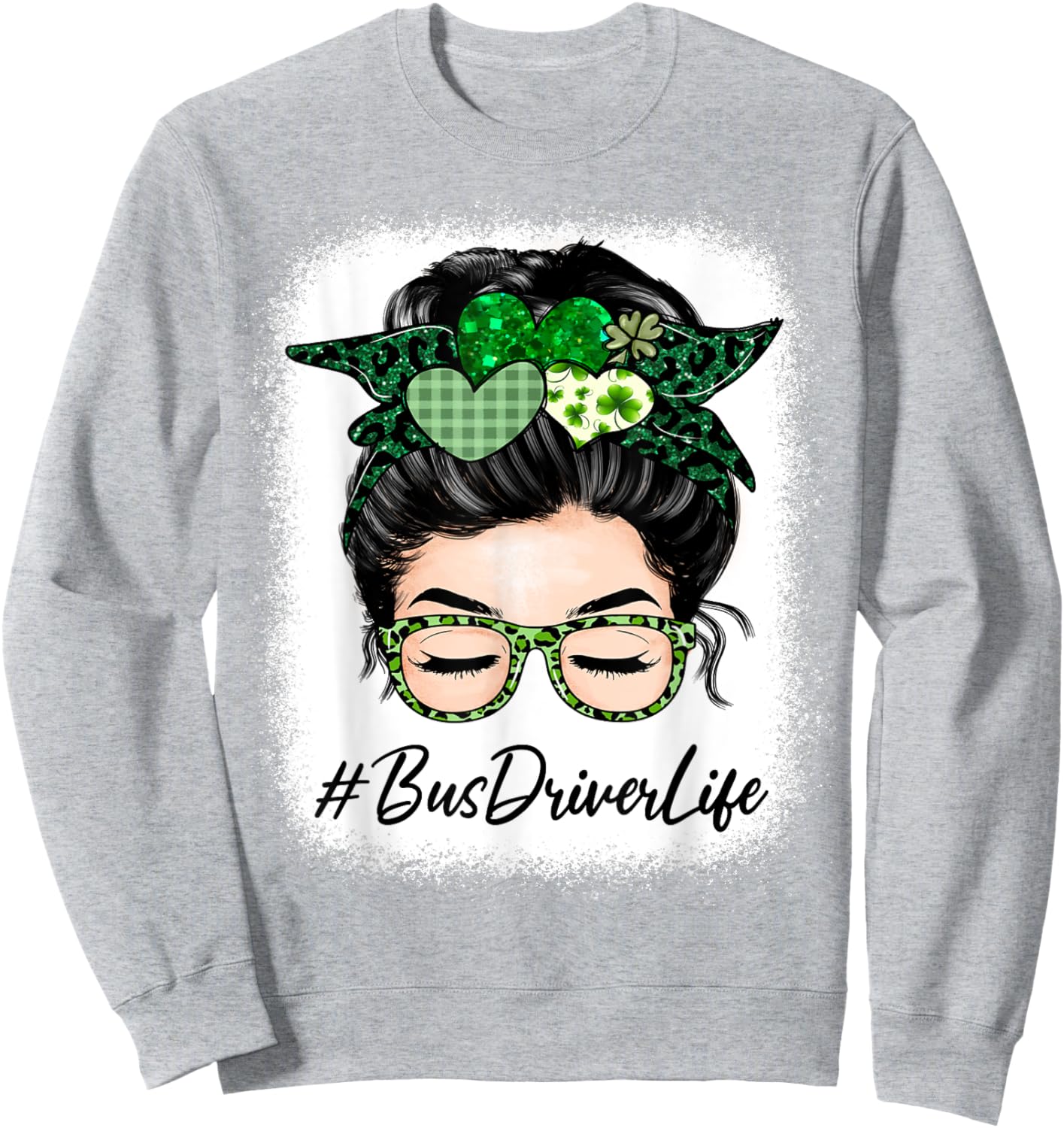 Bus Driver Women Messy Bun St Patrick's Day Shamrock Sweatshirt - Sweatshirt | Ash
