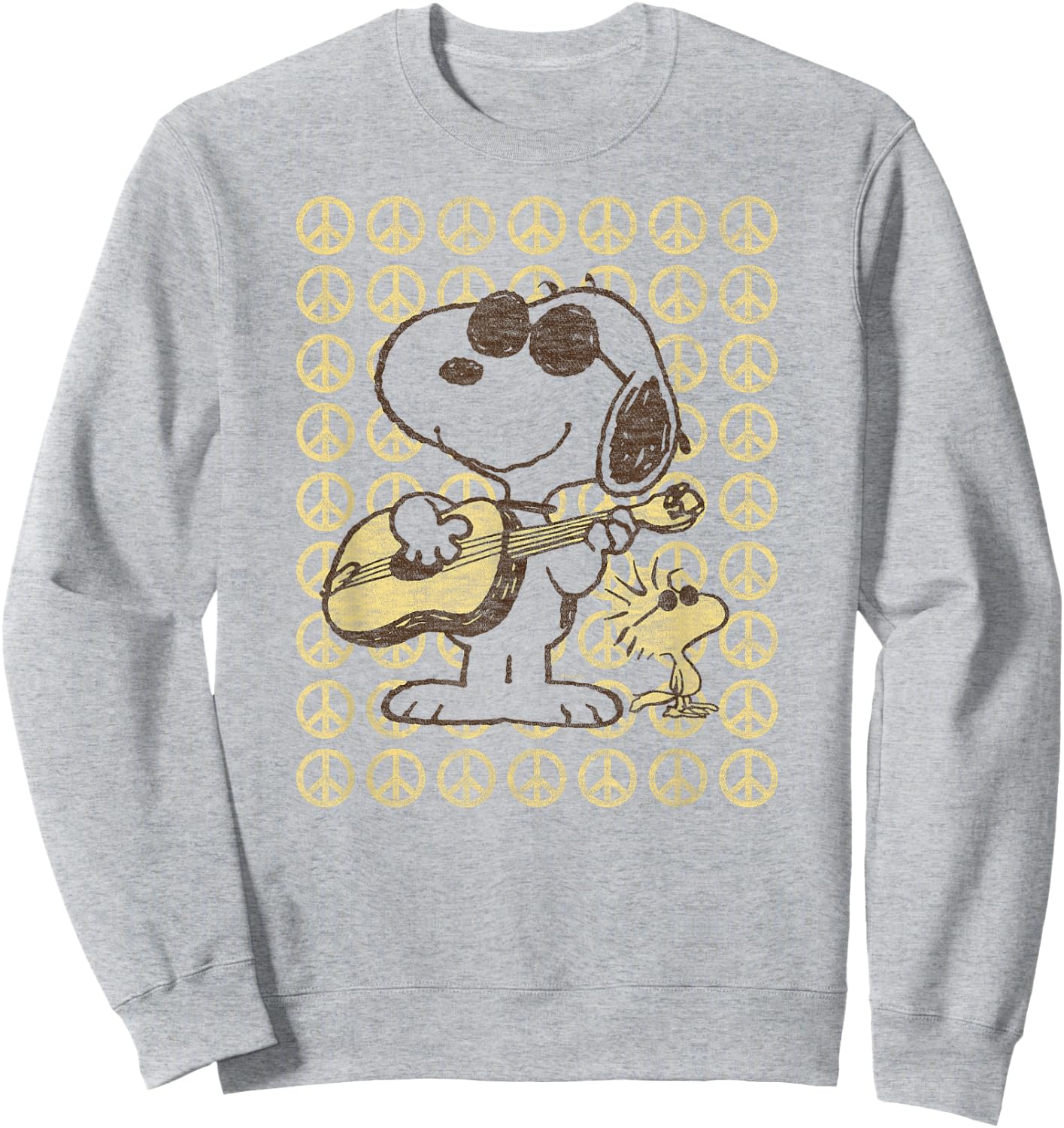 Peanuts - Snoopy Woodstock Guitar & Peace Signs Sweatshirt - Sweatshirt | Ash