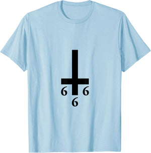 Inverted Cross 666 Upside Down Satan Antichrist Atheist T-Shirt - T-Shirt | Light Blue