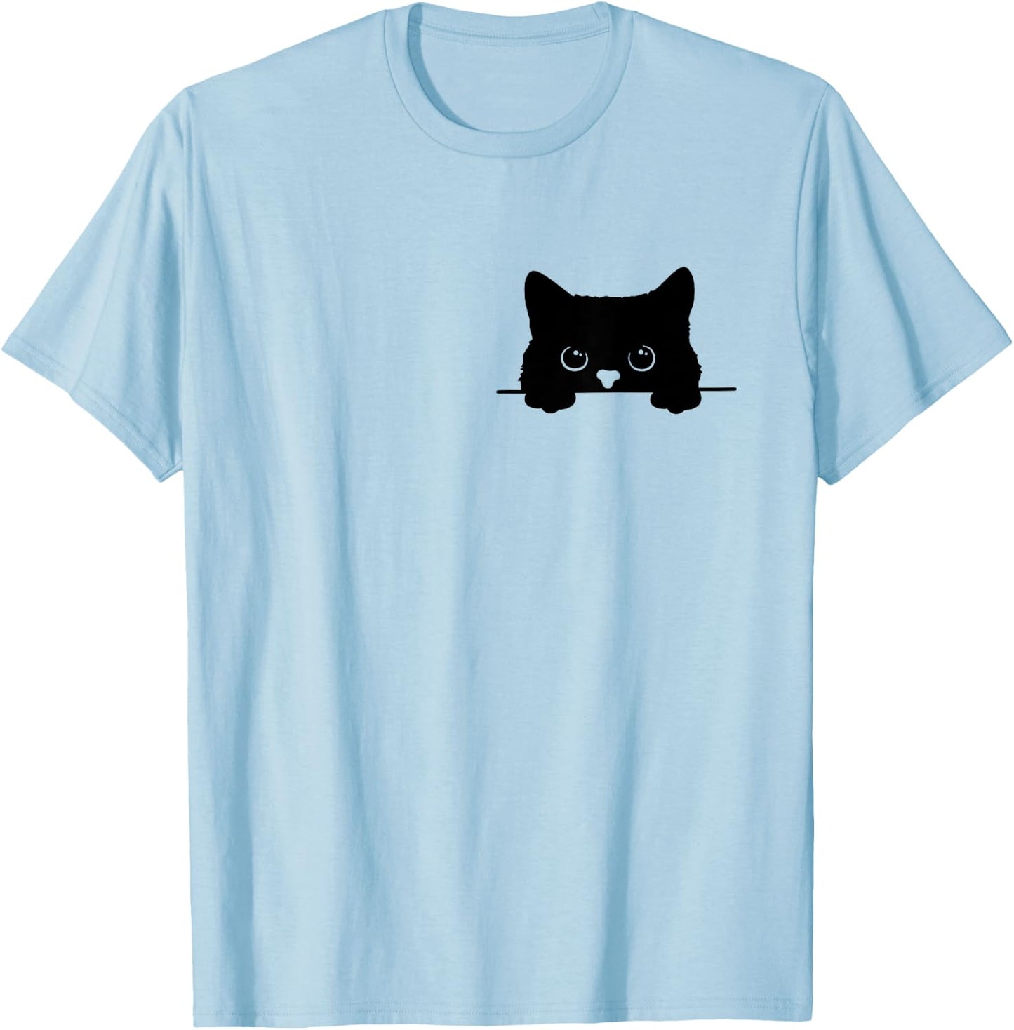 Pocket Black Cat Lover Cat Mom Cat Dad T-Shirt - T-Shirt | Light Blue