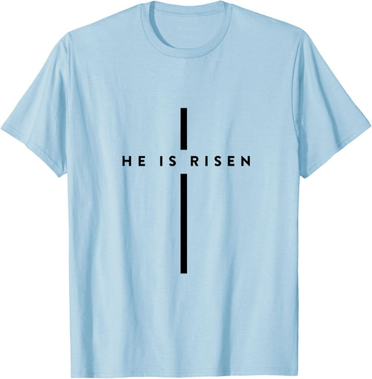 He Is Risen Cross Jesus Easter Day Christians T-Shirt - T-Shirt | Light Blue