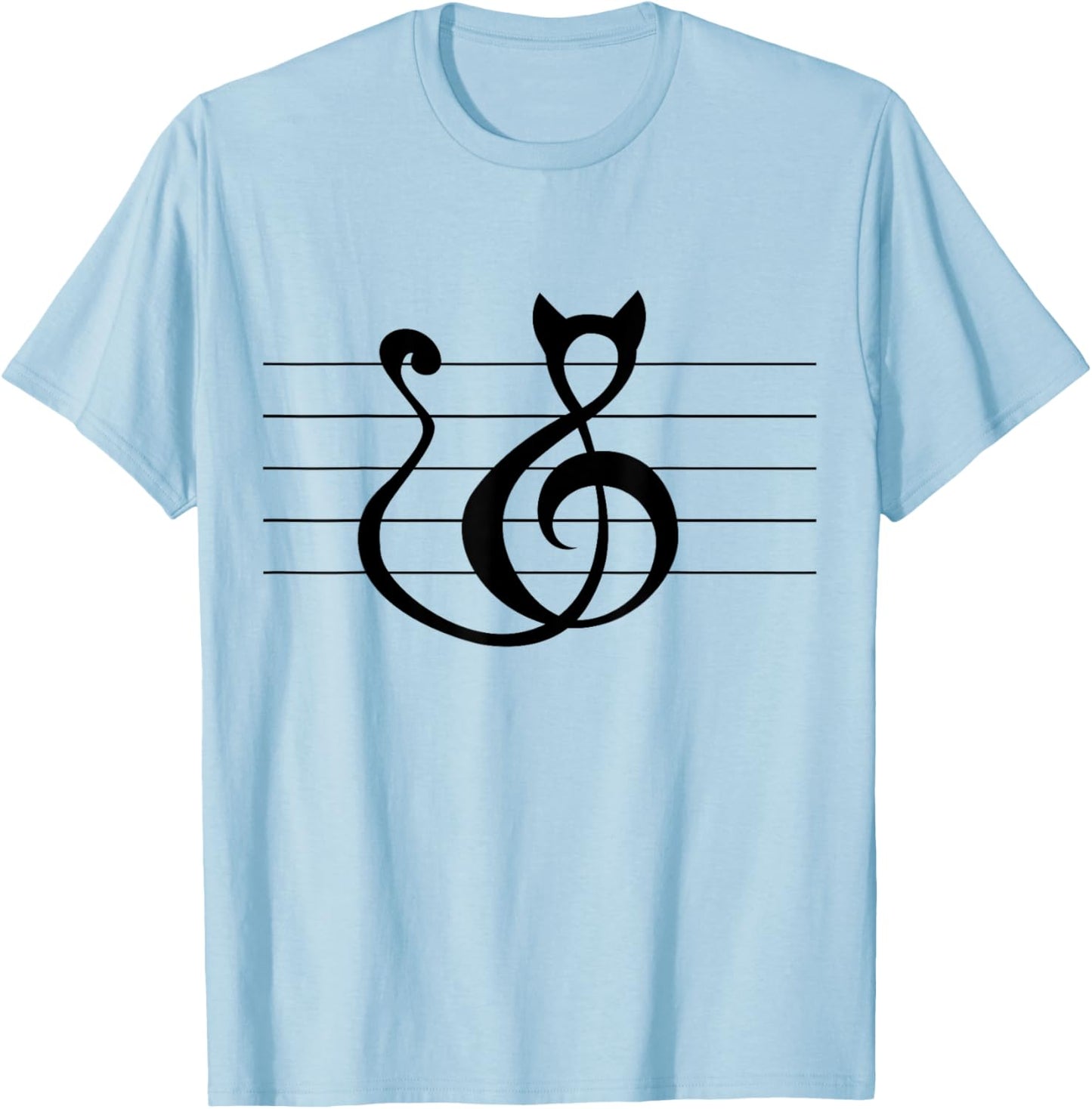 Cat Treble Clef Music and Cat Lover T Shirt Singer Animal T-Shirt - T-Shirt | Light Blue