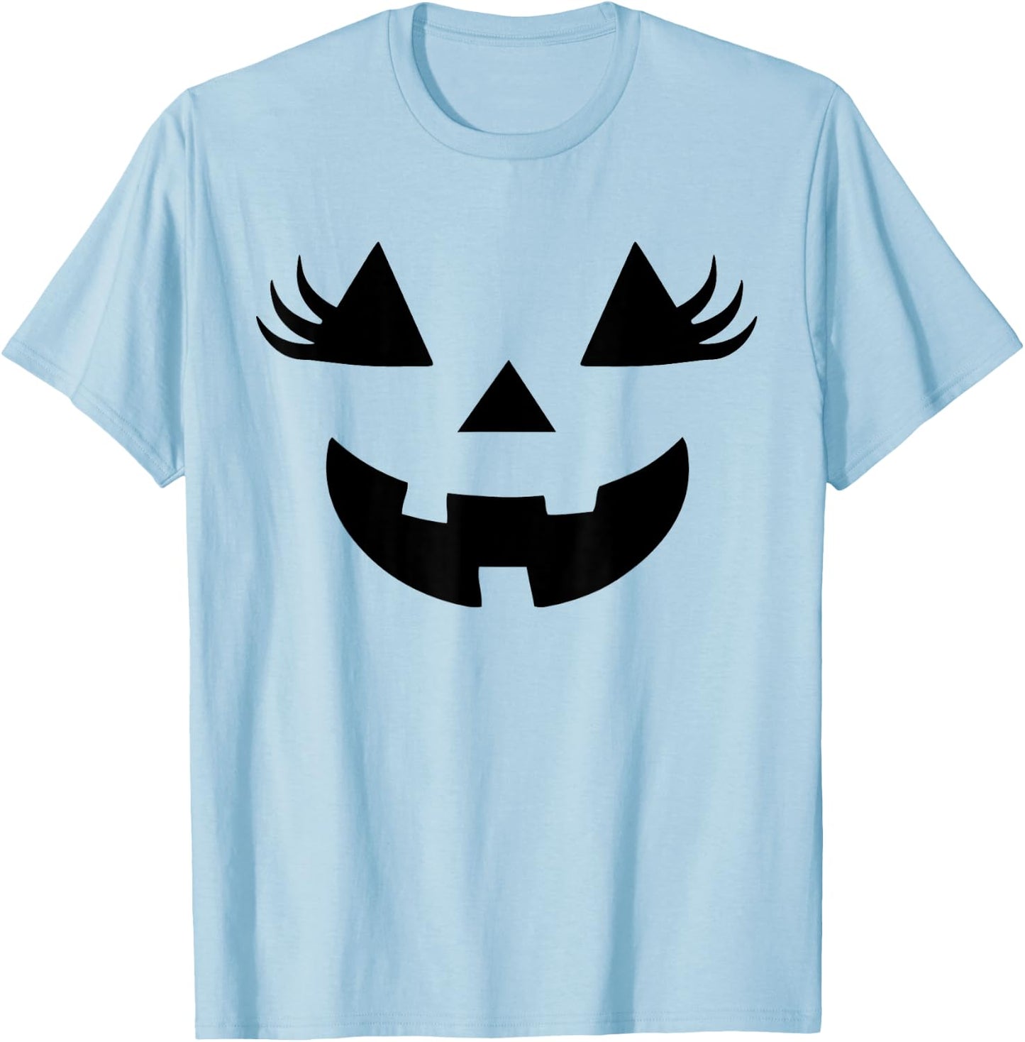 Jack O Lantern Face Pumpkin Eyelashes Halloween Women Girls T-Shirt - T-Shirt | Light Blue
