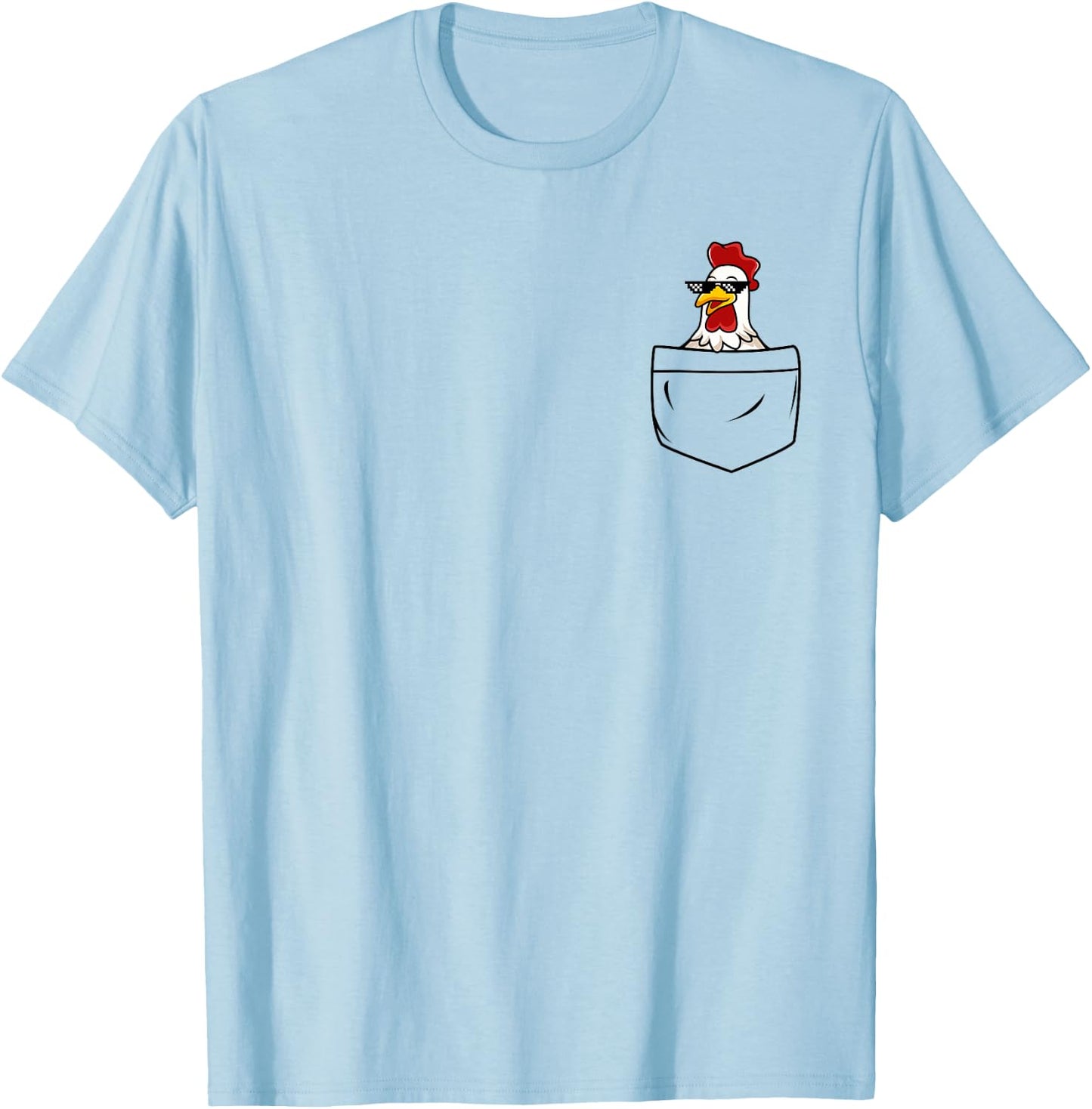 Cool Chicken Hen Rooster in Pocket with Meme Sunglasses T-Shirt - T-Shirt | Light Blue