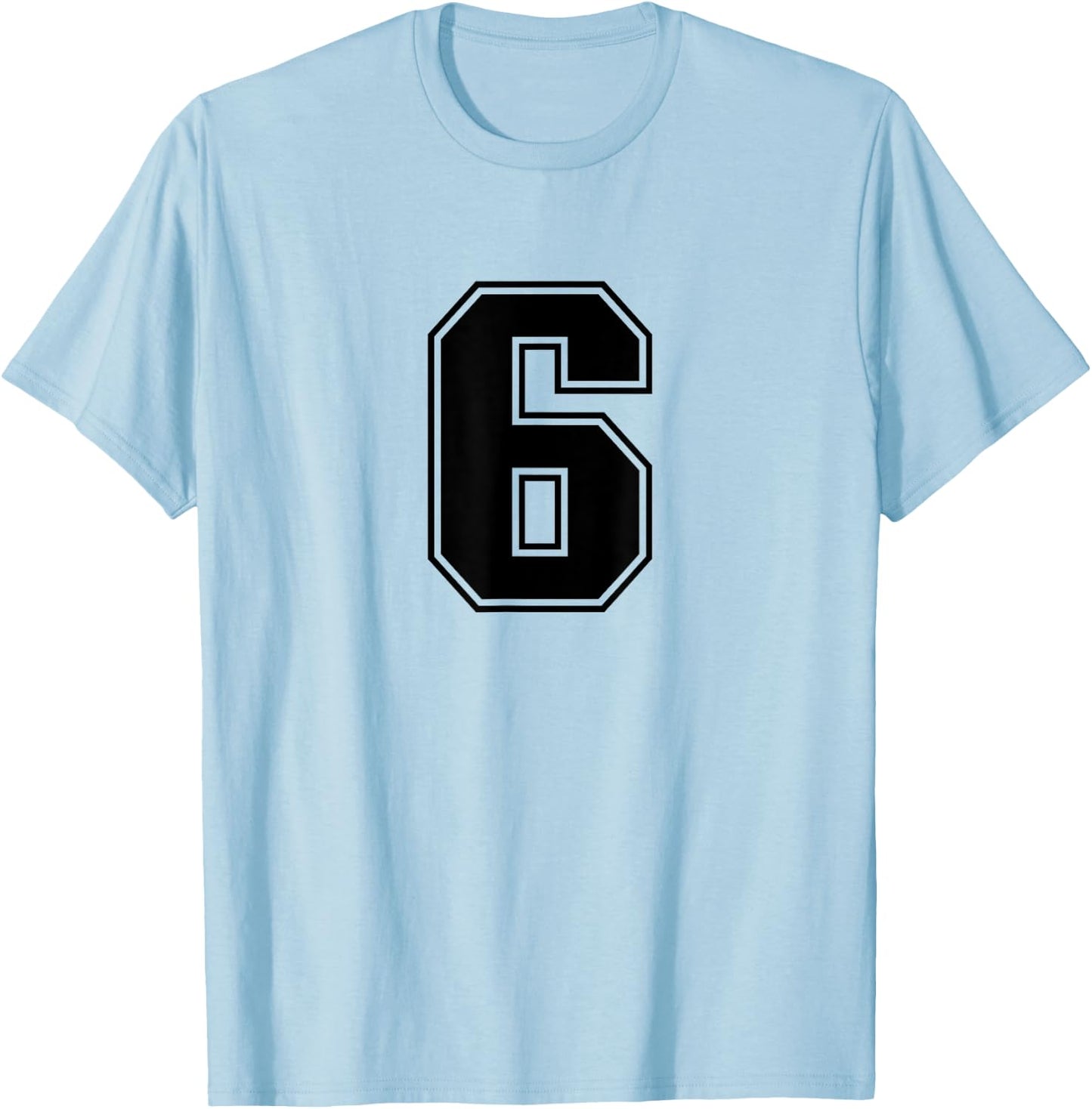 Number #6 Black Sports Fan Jersey Number T-Shirt - T-Shirt | Light Blue