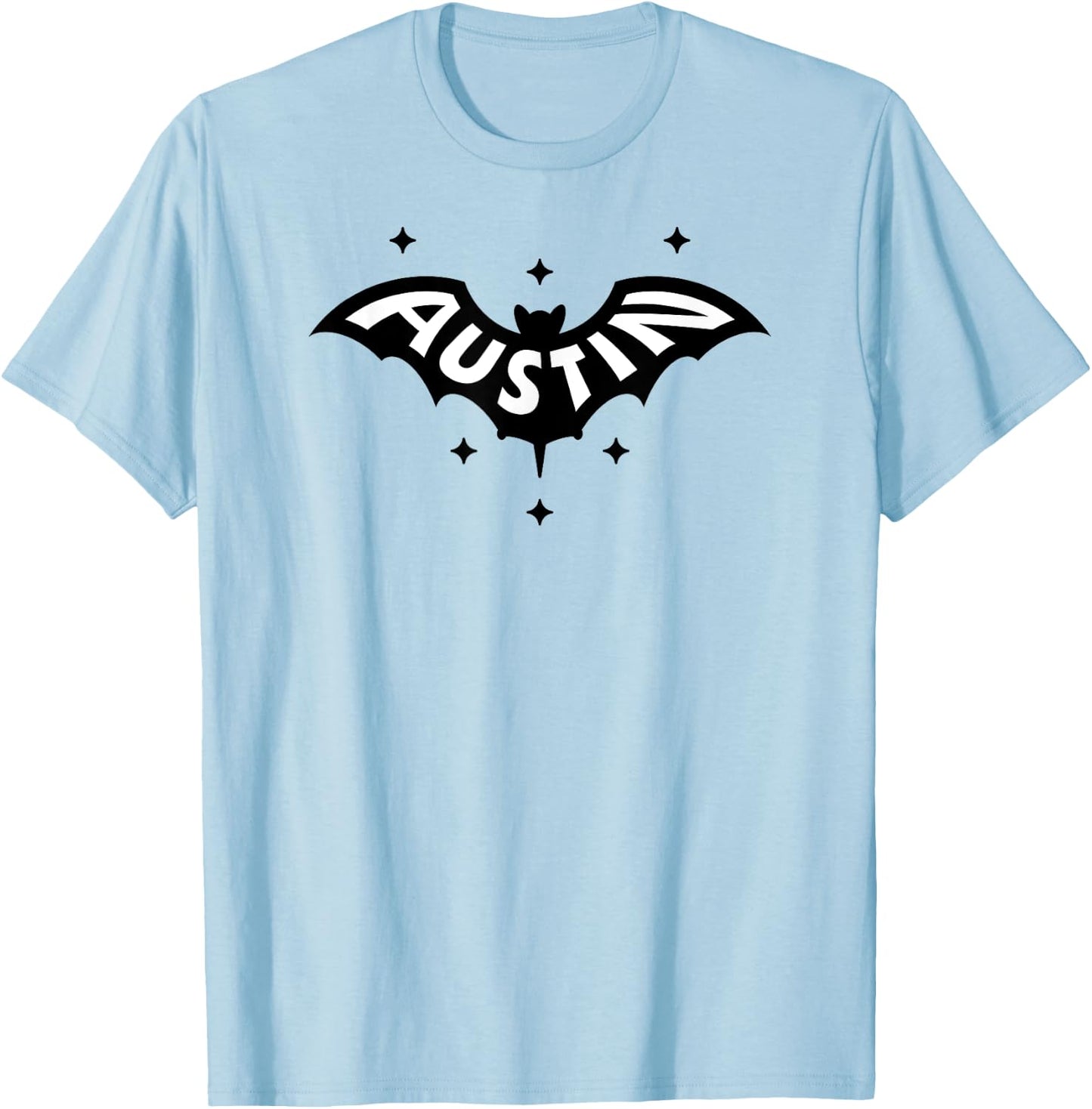 AUSTIN BAT - Austin TX Bat Logo W. Stars Two Tone Design T-Shirt - T-Shirt | Light Blue