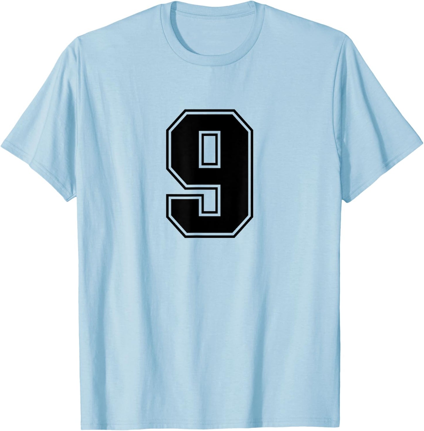 Number #9 Black Sports Fan Jersey Number T-Shirt - T-Shirt | Light Blue