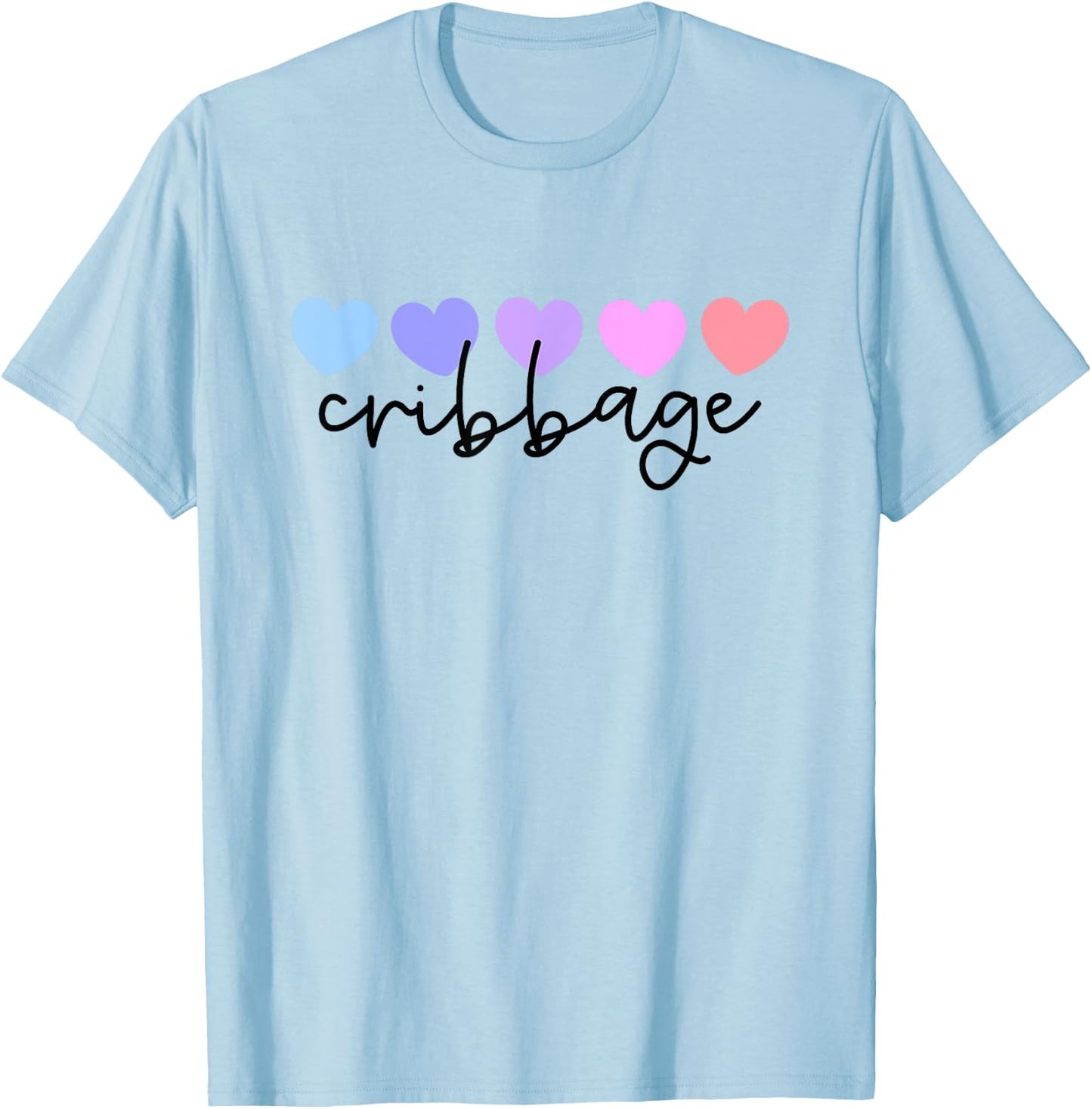 Cribbage Lover Heart Women or Girls T-Shirt - T-Shirt | Light Blue