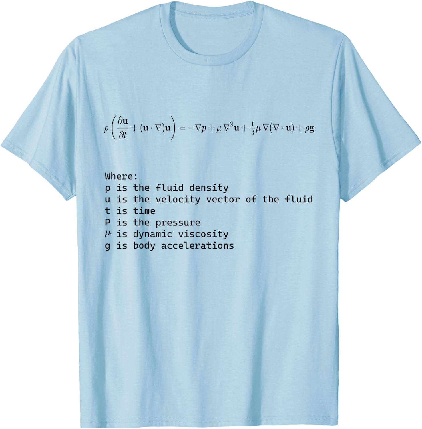 Navier Stokes Equation Fundamental Fluid Dynamics T-Shirt - T-Shirt | Light Blue