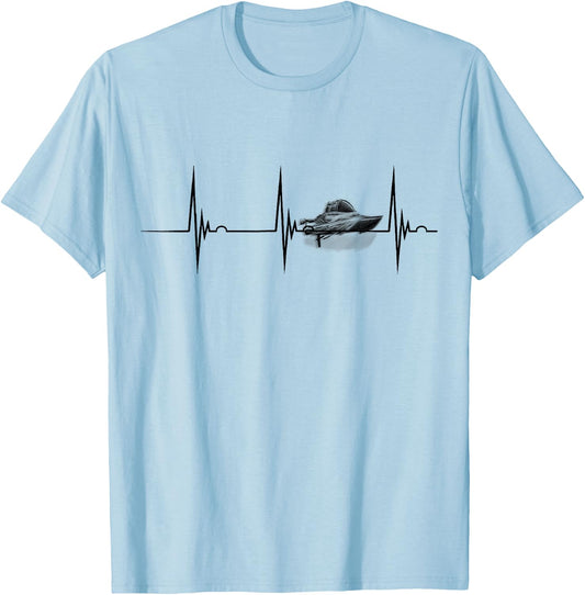 Heartbeat EKG Pulse Boater Motor Boating Drag Boat Racing T-Shirt - T-Shirt | Light Blue