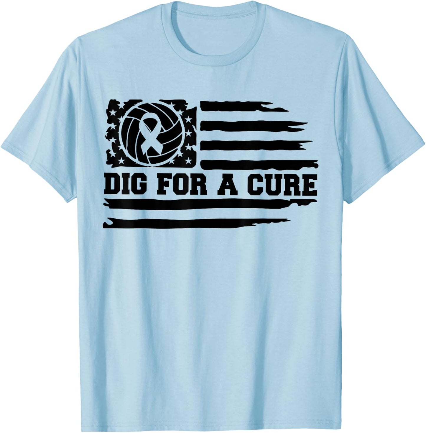 Dig For A Cure Breast Cancer Volleyball Pink American Flag Kids Men T-Shirt - T-Shirt | Light Blue