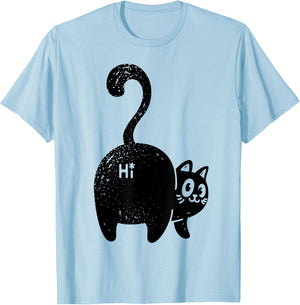 Funny Hello Black Cat Butt Gift Cat Lovers Men Women Girls Kids T-Shirt - T-Shirt | Light Blue