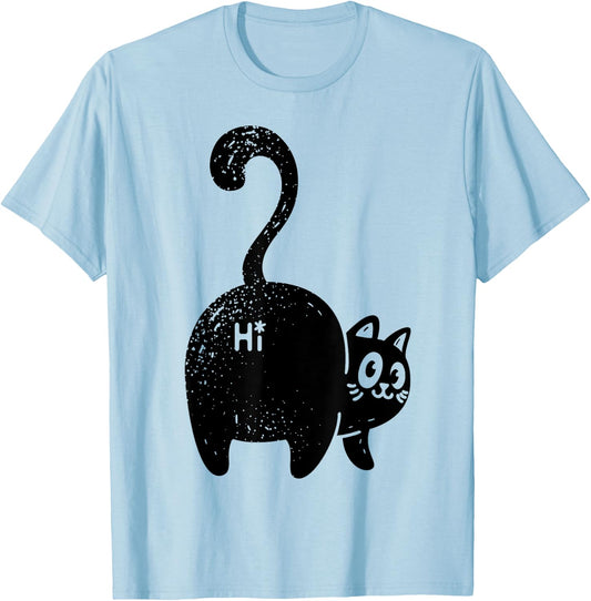 Funny Hello Black Cat Butt Gift Cat Lovers Men Women Girls Kids T-Shirt - T-Shirt | Light Blue