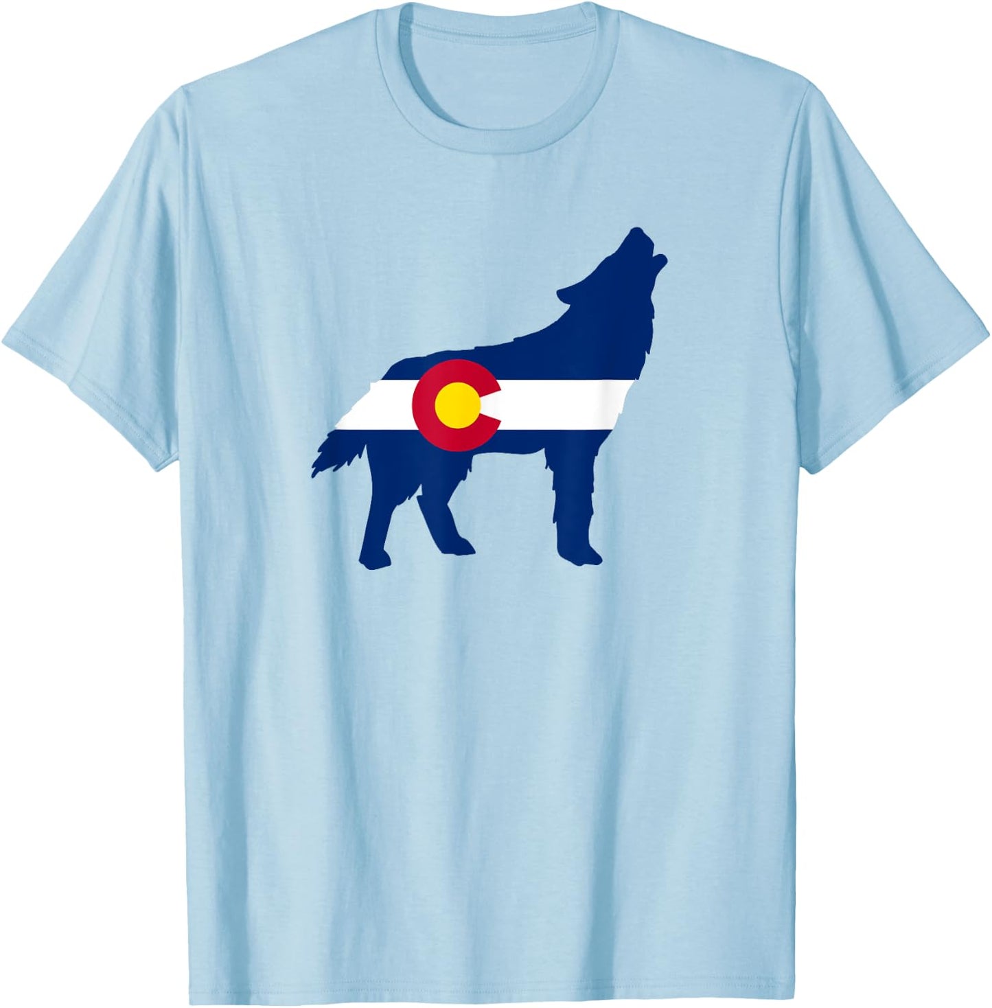 Colorado Flag Wolf Howling T-Shirt - T-Shirt | Light Blue