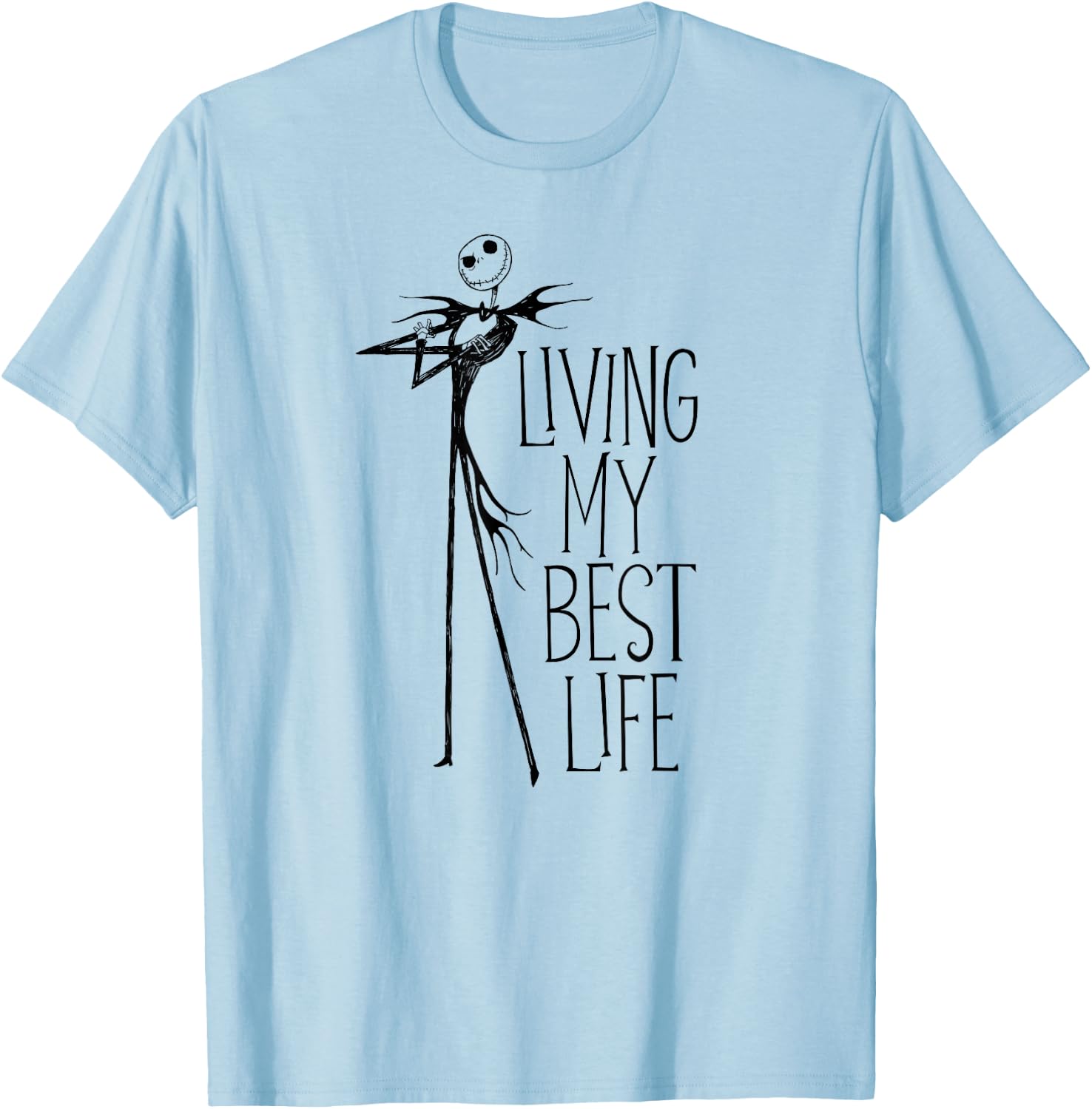 Amazon Essentials Men's Nightmare Before Christmas Jack Living My Best Life Graphic , White, Small T-Shirt - T-Shirt | Light Blue