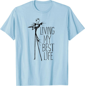 Amazon Essentials Men's Nightmare Before Christmas Jack Living My Best Life Graphic , White, Small T-Shirt - T-Shirt | Light Blue