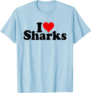 I Love Heart Sharks T-Shirt - T-Shirt | Light Blue