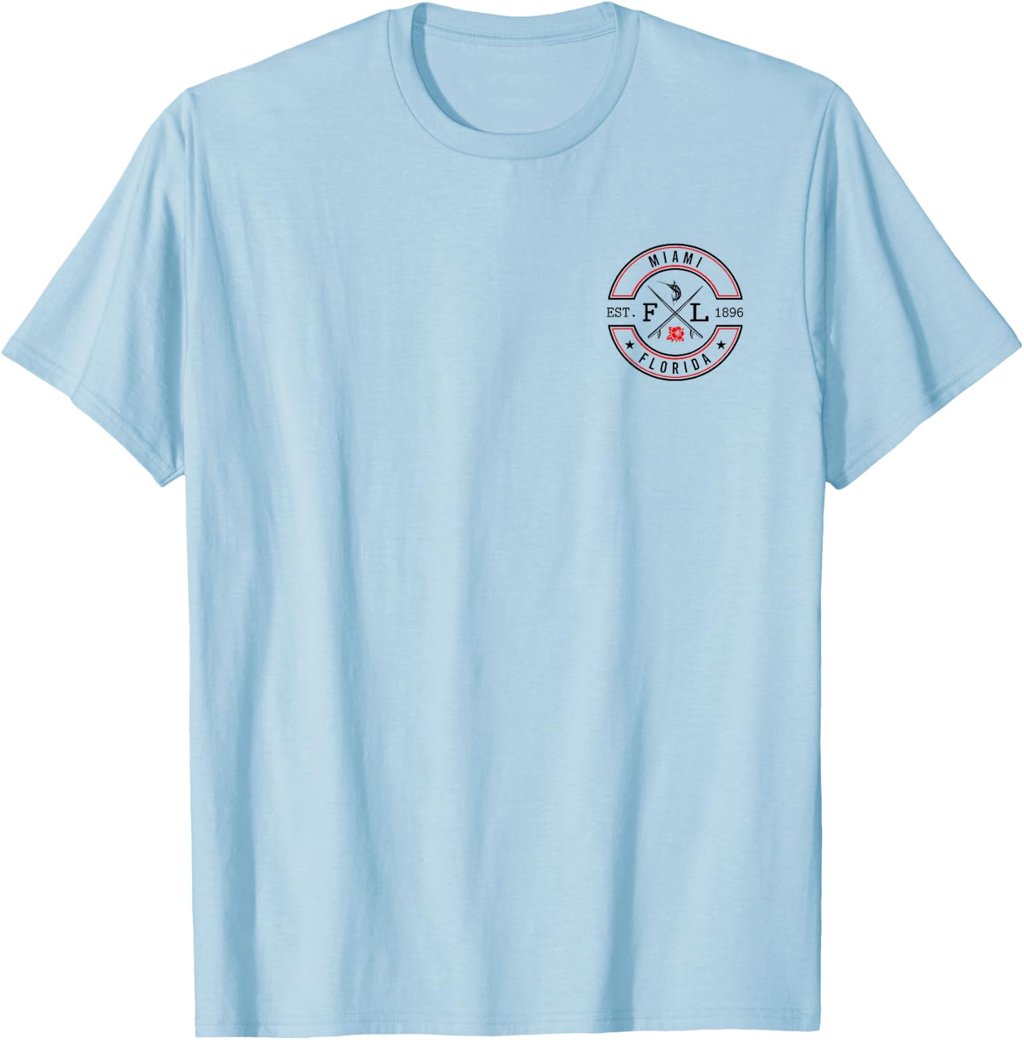 Miami Florida FL Retro Surfer Beach Front & Back T-Shirt - T-Shirt | Light Blue