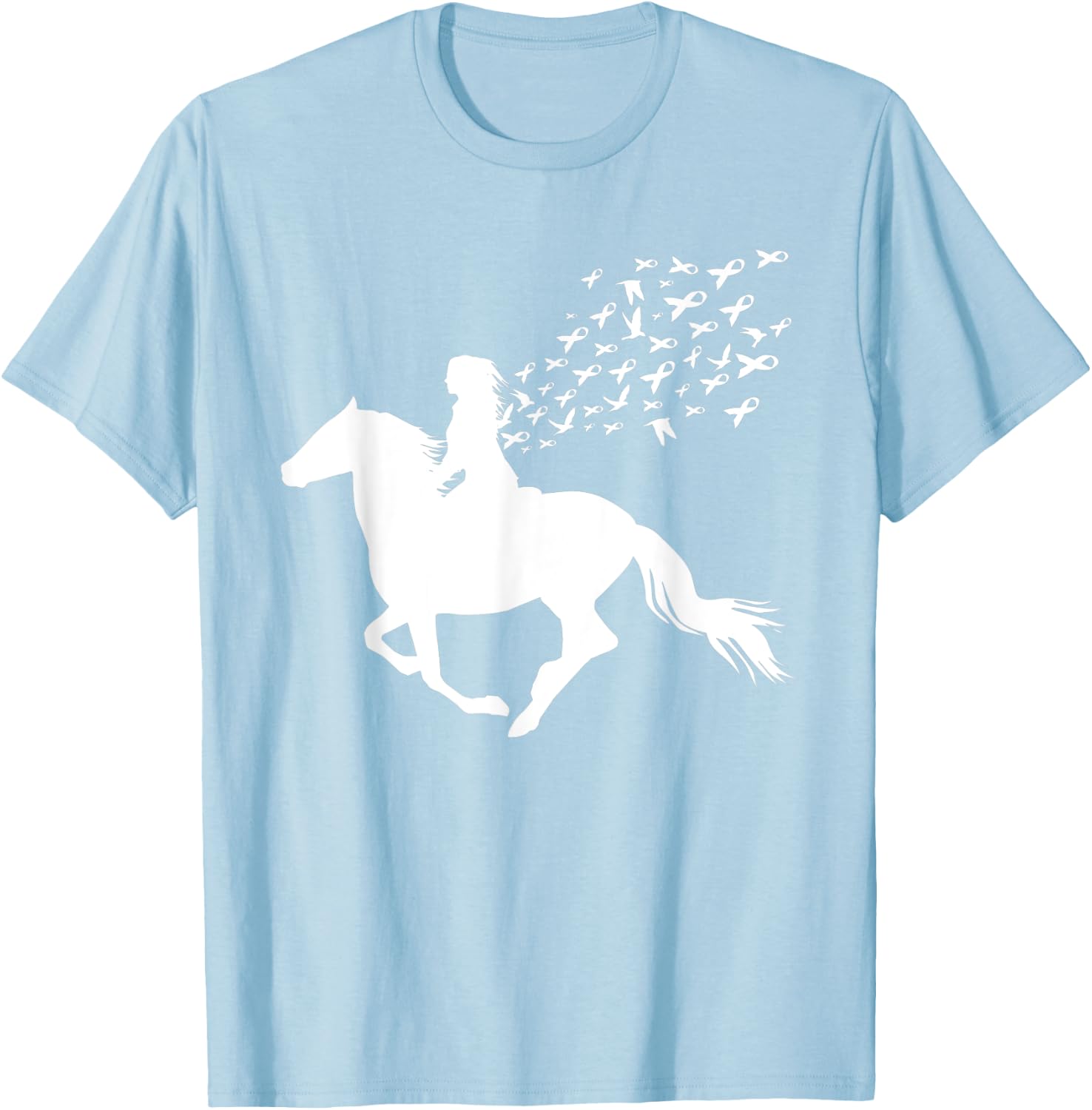 Horse Riding Breast Cancer Awareness Pink Ribbon Warrior T-Shirt - T-Shirt | Light Blue