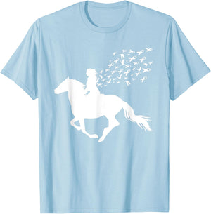 Horse Riding Breast Cancer Awareness Pink Ribbon Warrior T-Shirt - T-Shirt | Light Blue