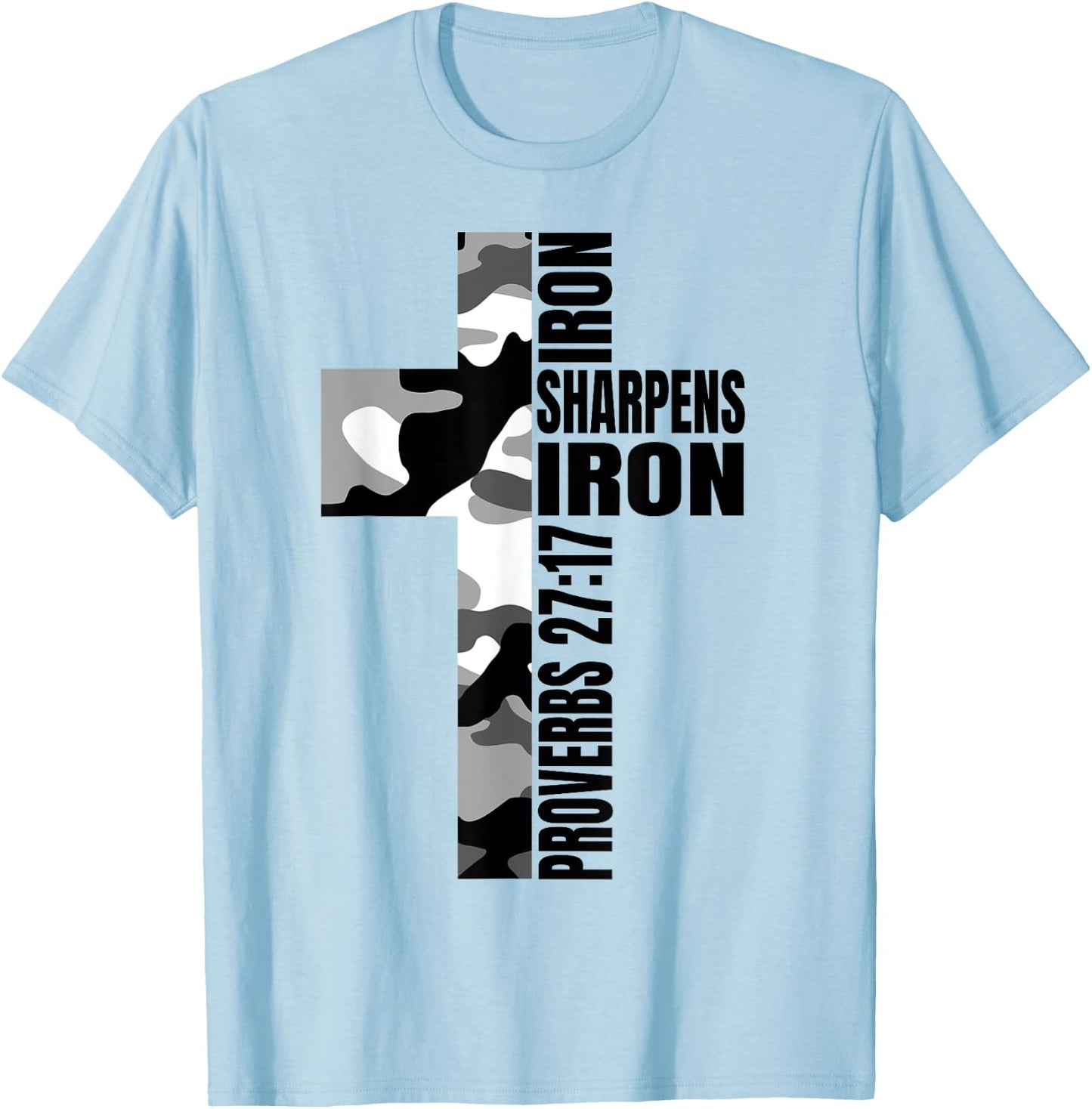 White Camo Iron Sharpens Iron Christian Verse Easter Family T-Shirt - T-Shirt | Light Blue