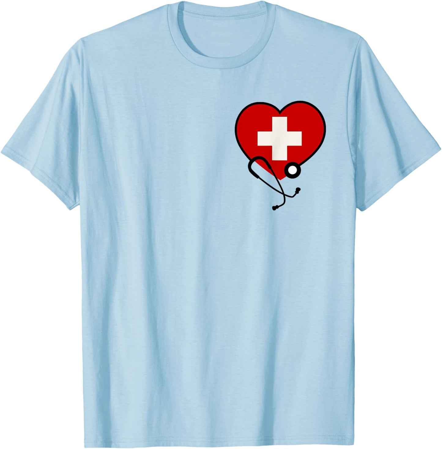 Medical Nurse Doctor Costume Uniform Red Cross Stethoscope T-Shirt - T-Shirt | Light Blue