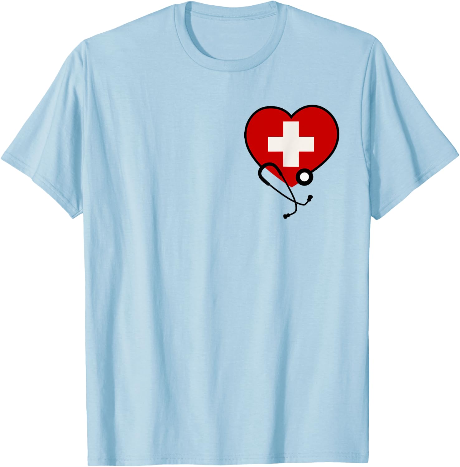 Medical Nurse Doctor Costume Uniform Red Cross Stethoscope T-Shirt - T-Shirt | Light Blue