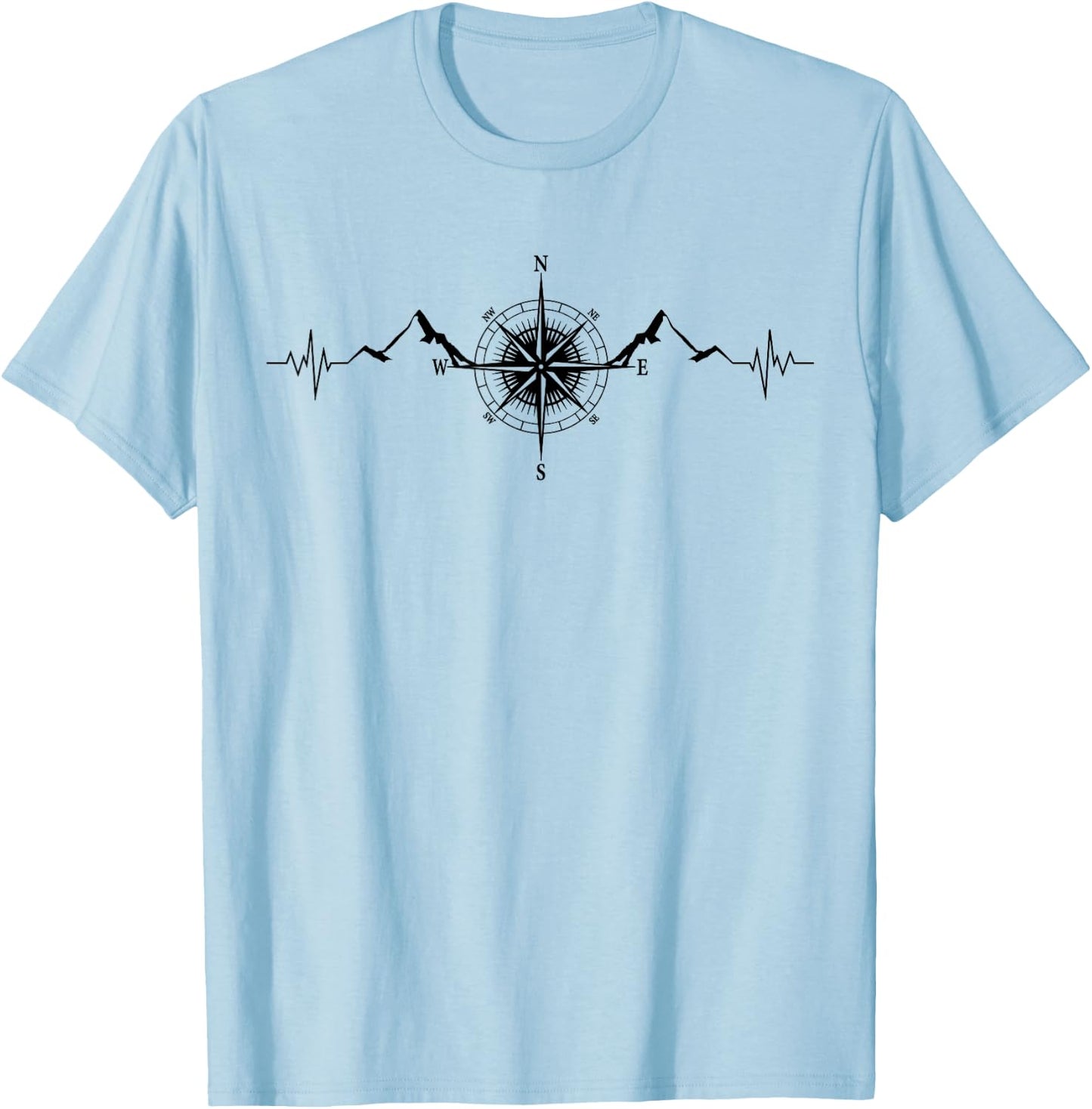Funny Hiking Nature Mountains Wind Rose Compass Heartbeat T-Shirt - T-Shirt | Light Blue
