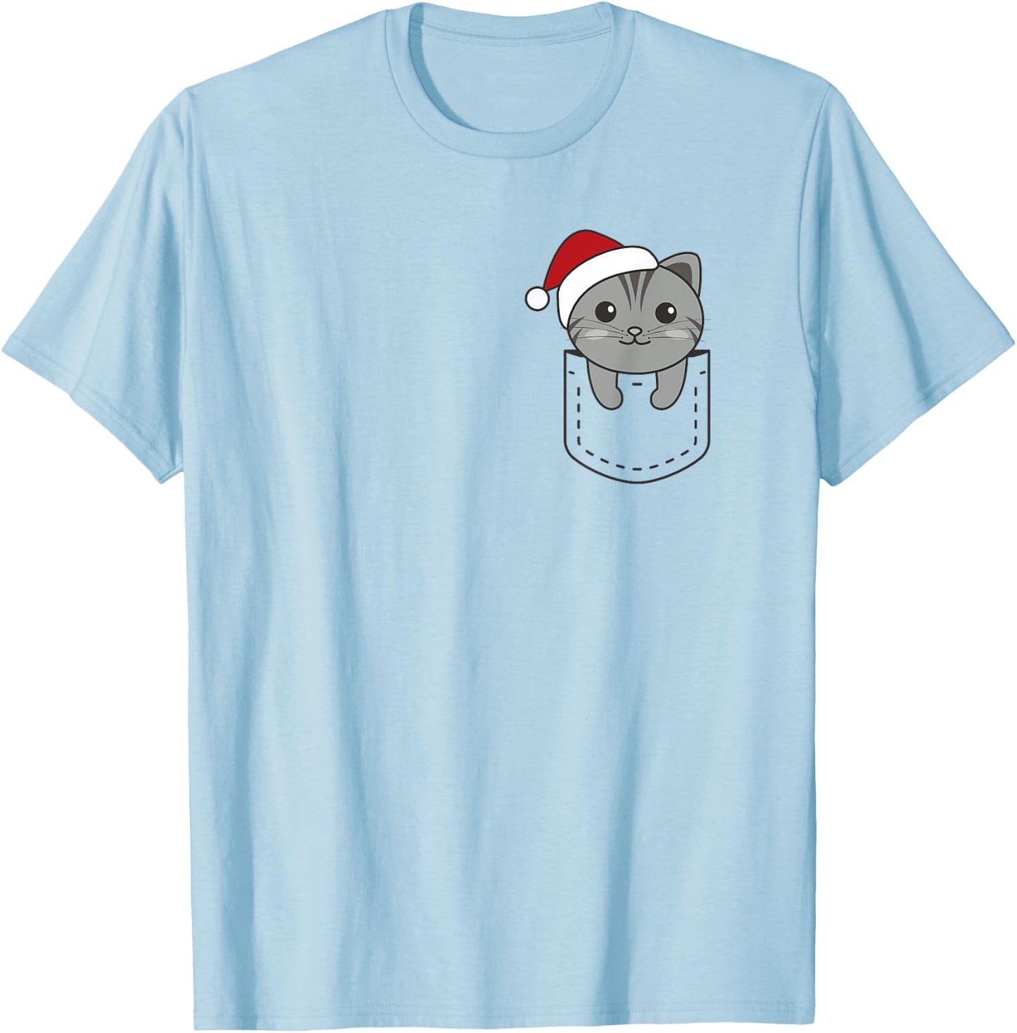 Cat In Pocket Christmas In Breast Pocket Cute Cat Women Kids T-Shirt - T-Shirt | Light Blue