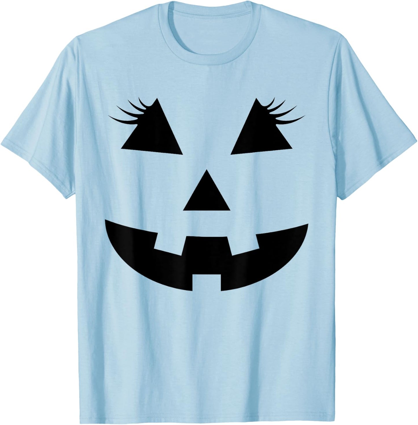 Jack O Lantern Face Pumpkin Eyelashes Hallowen Costume Funny T-Shirt - T-Shirt | Light Blue