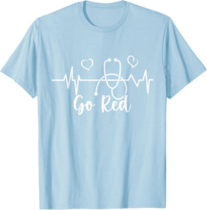 Heart Disease Awareness We Wear Red In February Go Red Heart T-Shirt - T-Shirt | Light Blue