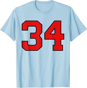 Lucky Number 34 Classic College American Varsity Fan Player T-Shirt - T-Shirt | Light Blue