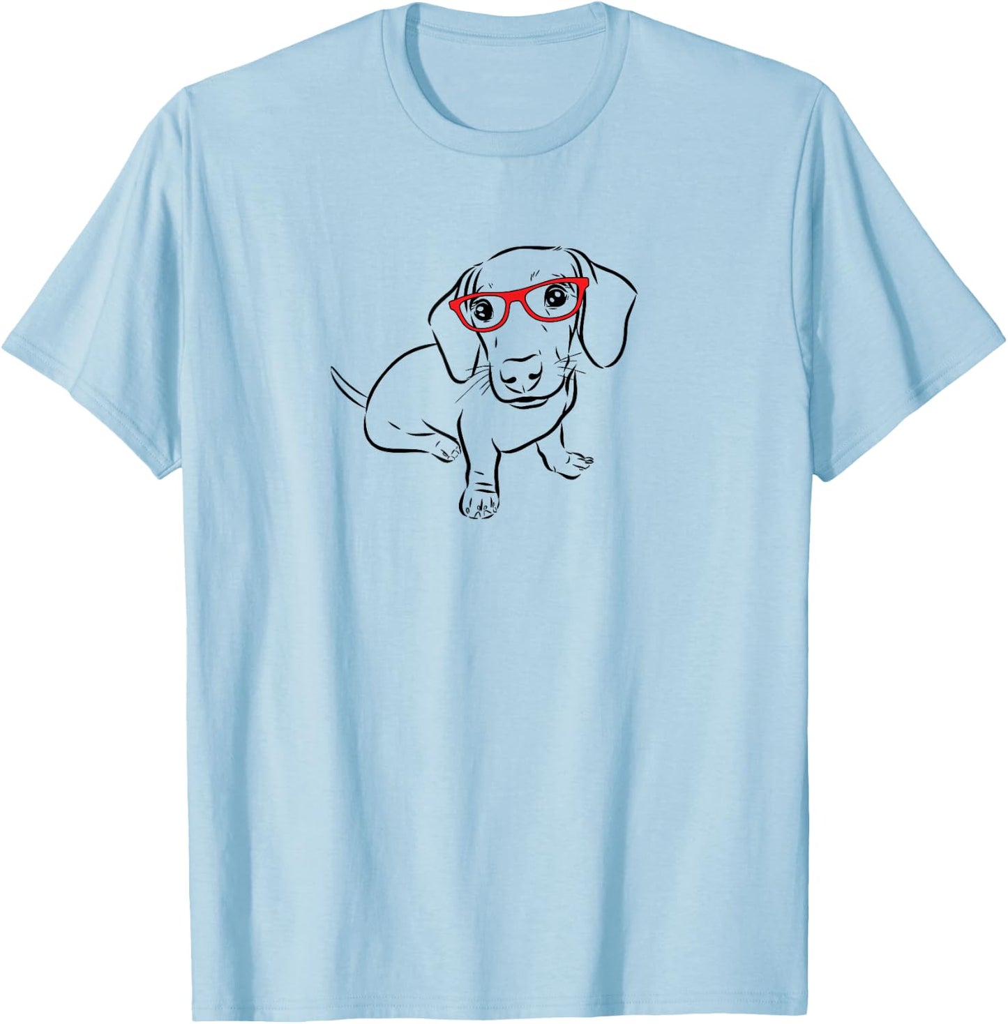 Funny Illustration Red Glasses Hipster Nerd Dachshund Lover T-Shirt - T-Shirt | Light Blue
