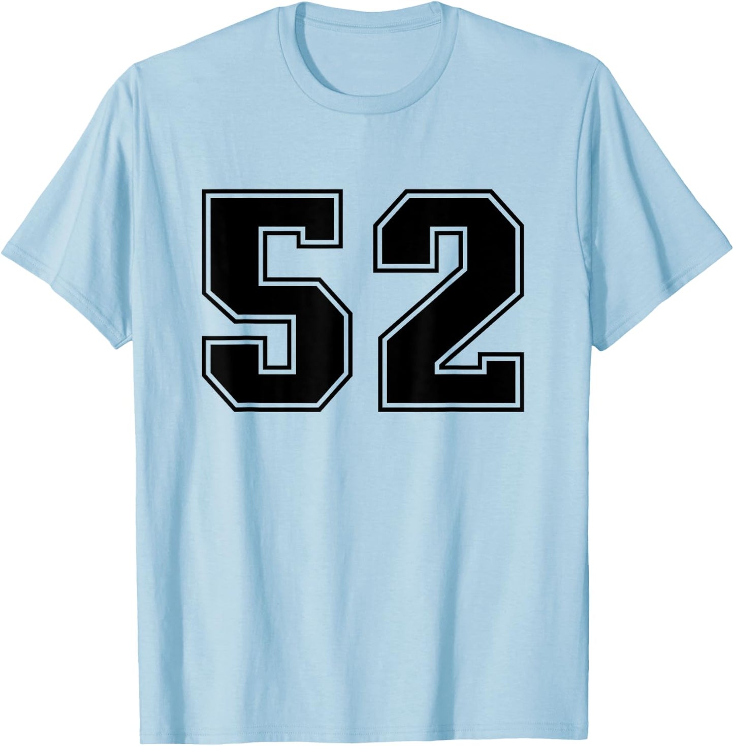 Number #52 Black Sports Fan Jersey Number T-Shirt - T-Shirt | Light Blue