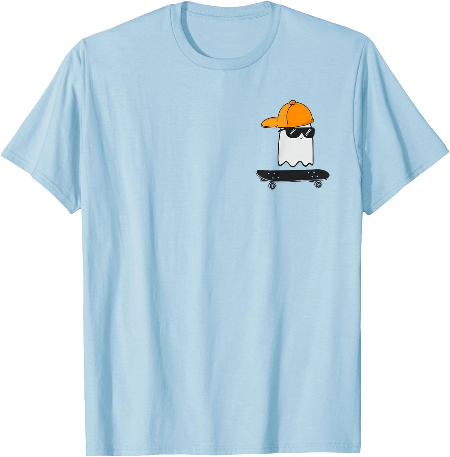 Ghost Skateboarding Lazy Halloween Costume Funny Skateboard T-Shirt - T-Shirt | Light Blue