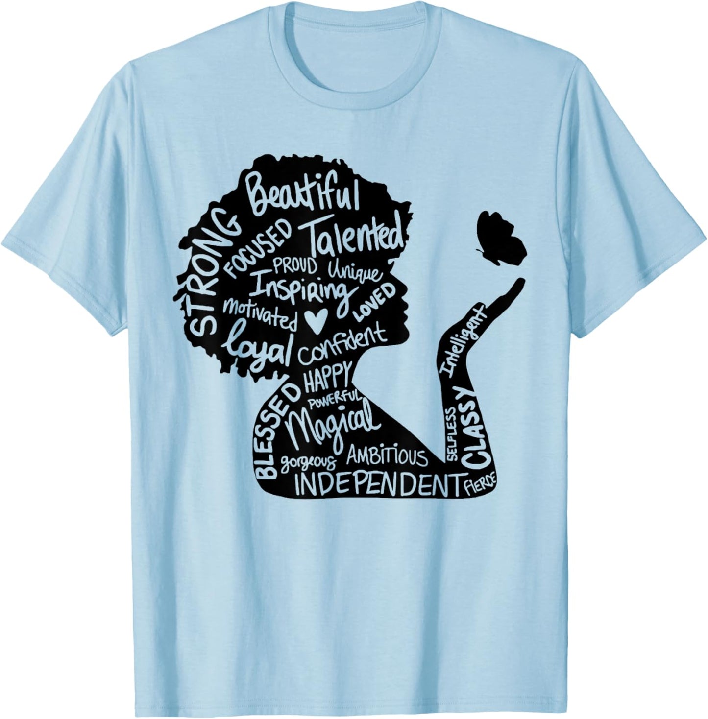 Powerful Afro Woman Afrocentric Black African American T-Shirt - T-Shirt | Light Blue