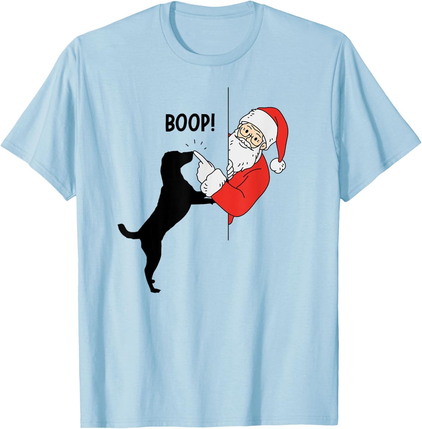 Funny Christmas Santa Booping Dog's Nose Santa Dog Boop Gift Women Kids T-Shirt - T-Shirt | Light Blue