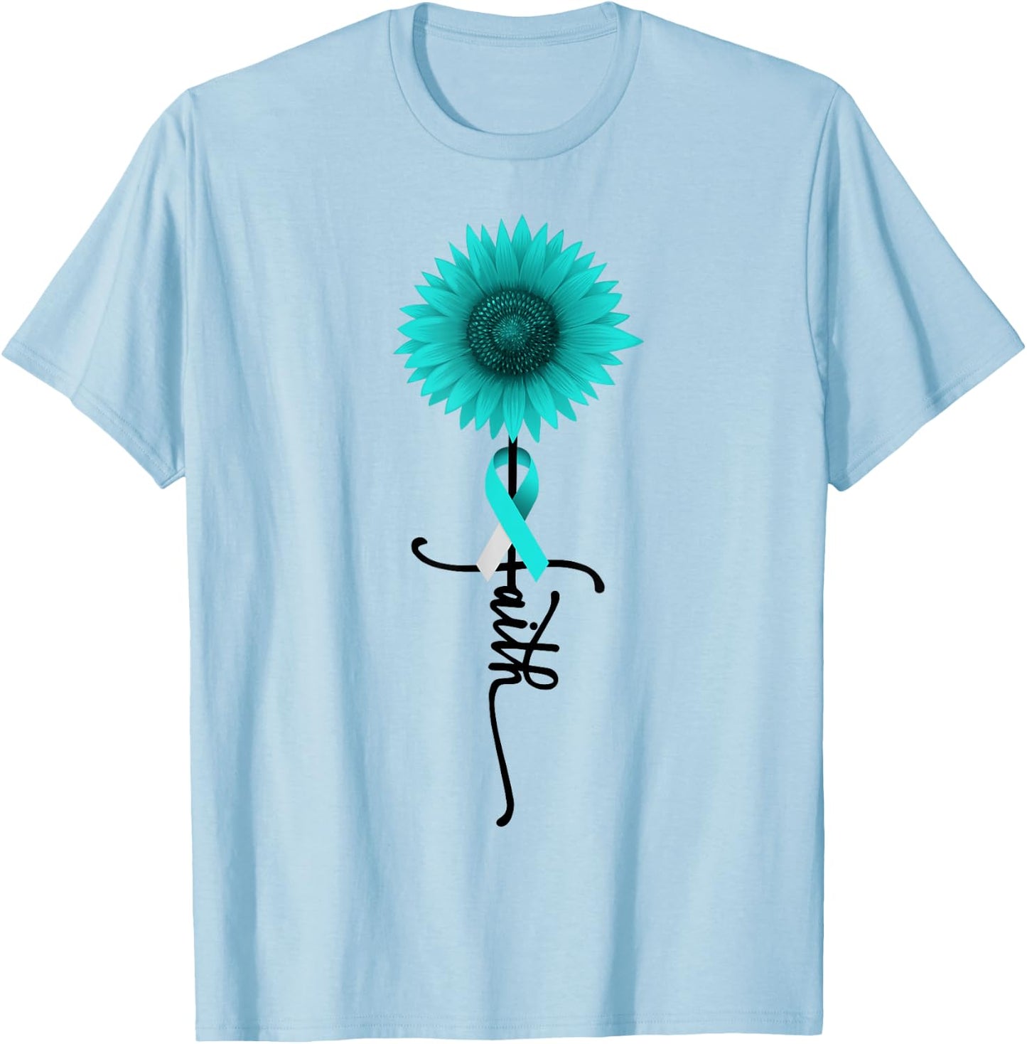 Cervical Cancer Sunflower Faith Cervical Cancer Awareness T-Shirt - T-Shirt | Light Blue