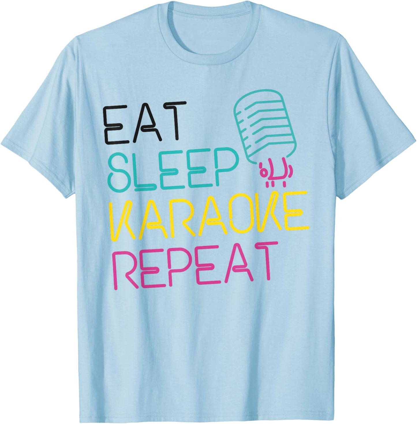 Karaoke Singer 80s Retro Eat Sleep Karaoke Repeat T-Shirt - T-Shirt | Light Blue