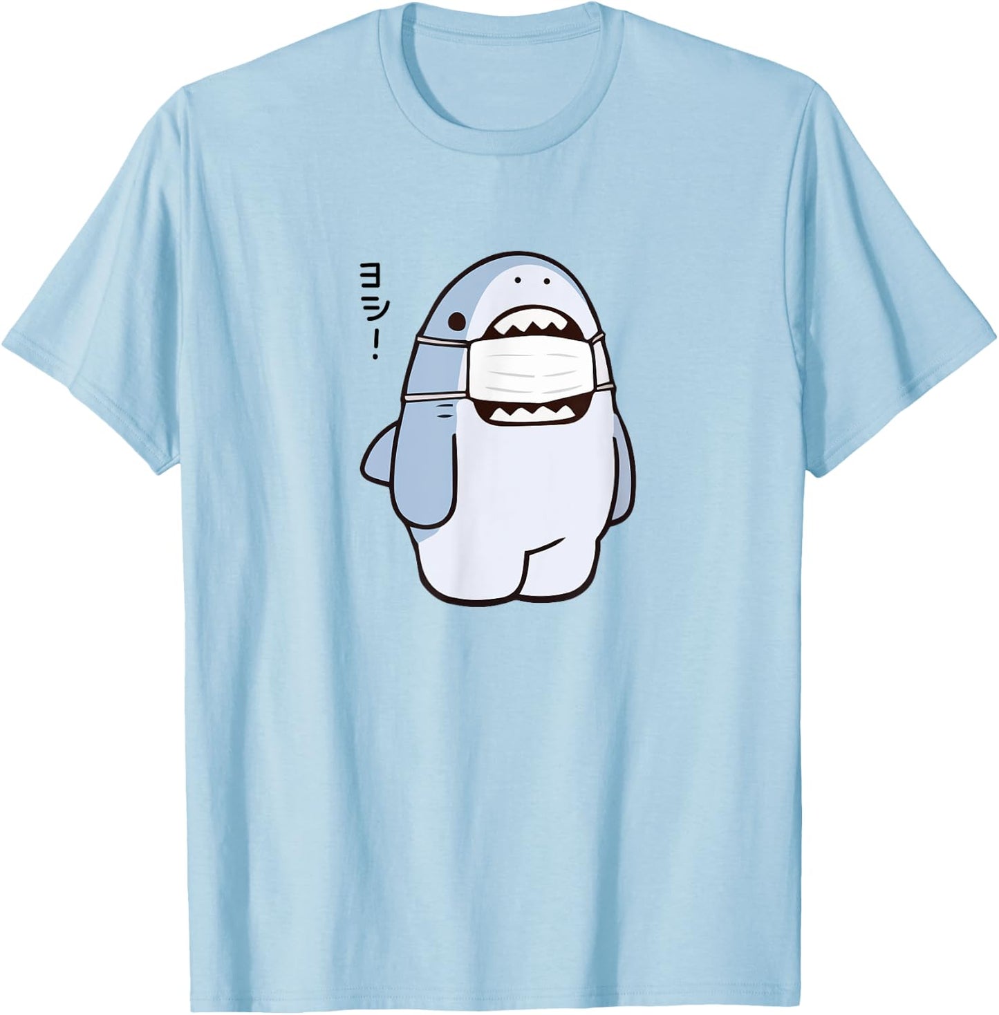 Cute Shark Says "Yoshi" Good/Alright, Japanese Kawaii Anime T-Shirt - T-Shirt | Light Blue