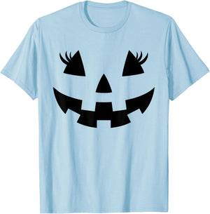 Jack O Lantern Face Pumpkin Eyelashes Hallowen Costume Funny T-Shirt - T-Shirt | Light Blue